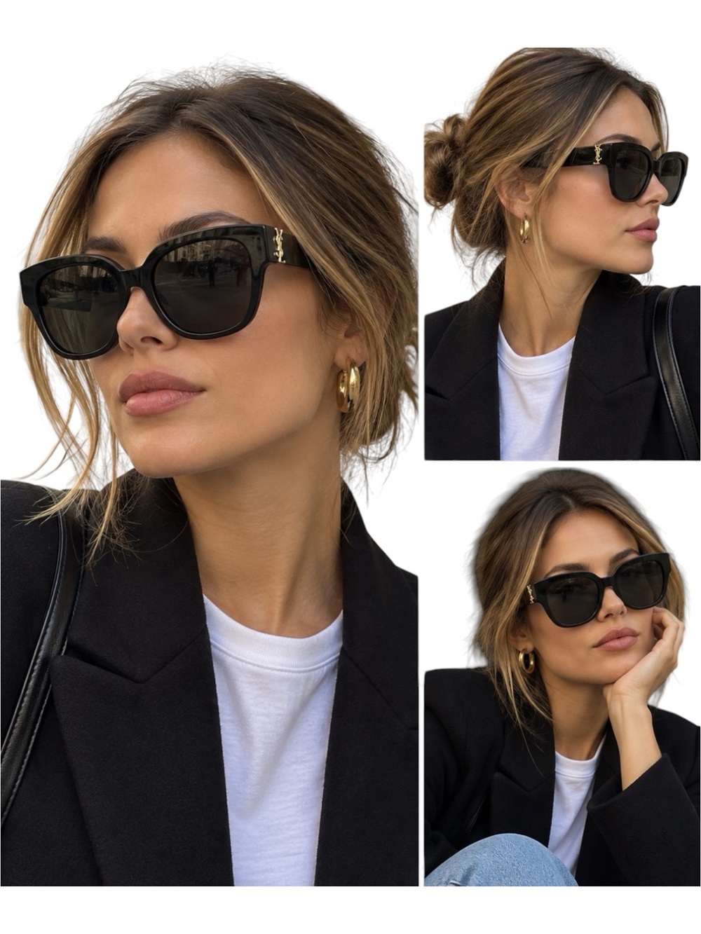 ❤️YSL Saint Laurent Women’s SL M28/F 003 Black Gold Logo Butterfly Sunglasses